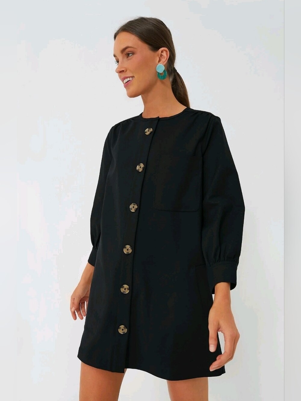 Tuckernuck Black Button-Front Mini Dress